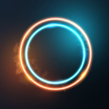 Glowing neon lighting frame with cyan and orange background. vector