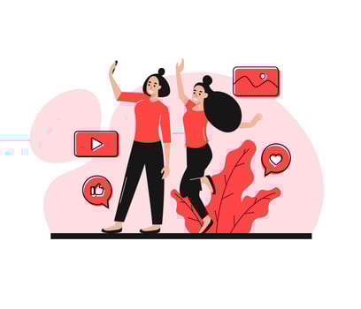 Women taking selfie together. Flat concept vector illustration