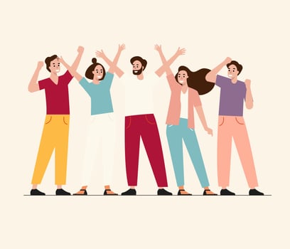 Happy Group of people making high hands, business team concept illustration vector