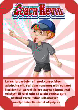 Character game card template with word Coach Kevin vector