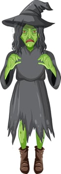 Green old witch character on white background vector