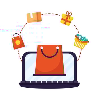 laptop computer with shopping bag and icons vector
