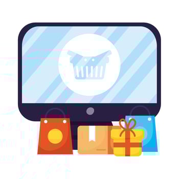 desktop with basket and shopping icons vector