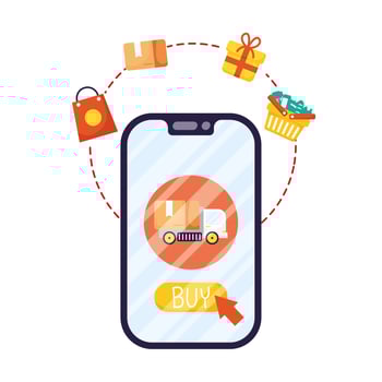 smartphone with truck and ecommerce icons vector