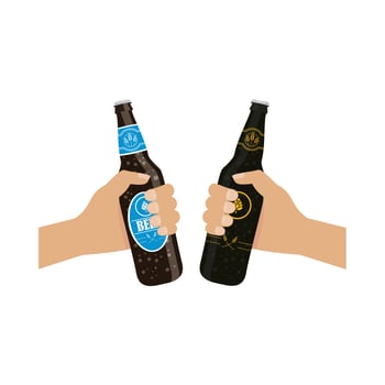 hands holding beer bottles vector design