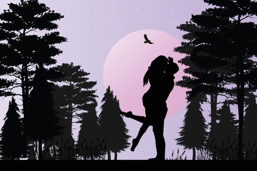 cute couple fall in love silhouette vector