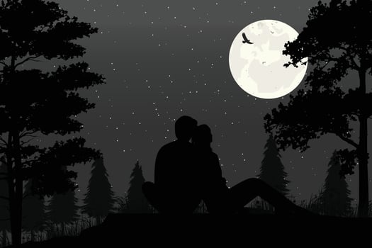 cute couple fall in love silhouette vector