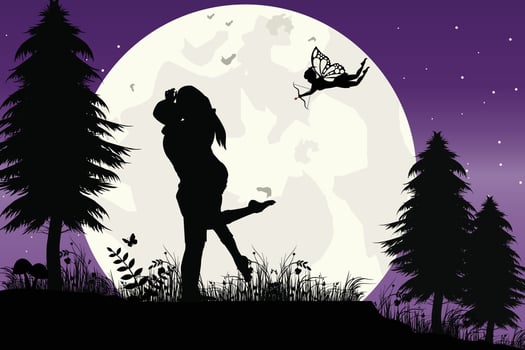 cute couple fall in love silhouette vector