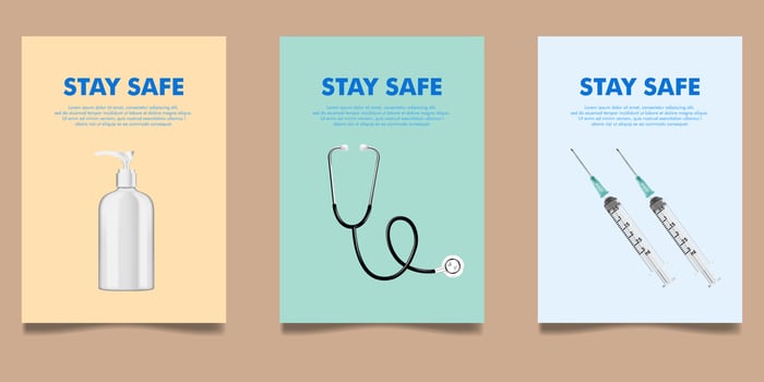 Medical kit corona virus stay safe campaign editable realistic background vector