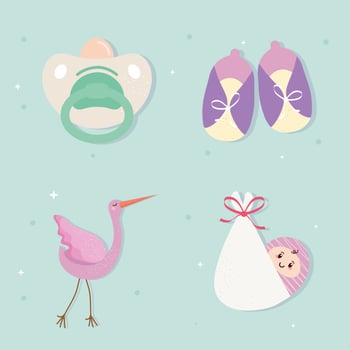 bundle of four baby shower celebration set icons vector