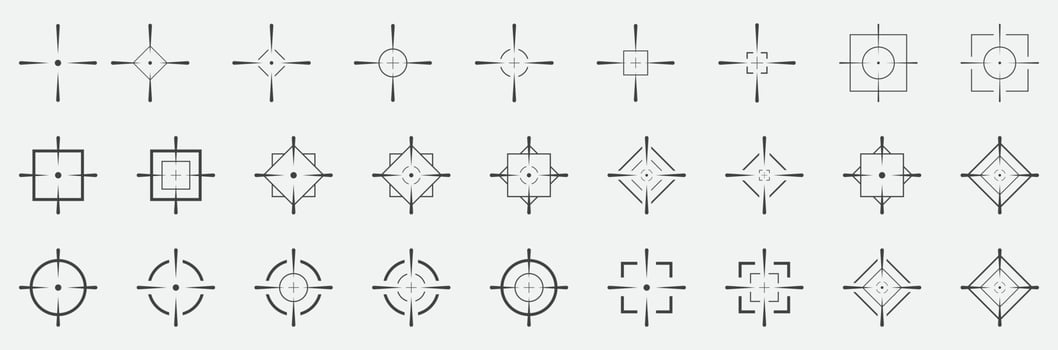 Target destination icon set. Aim sniper shoot, goal, crosshair, shoot, shooting, and more. vector