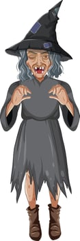 Green old witch character on white background vector