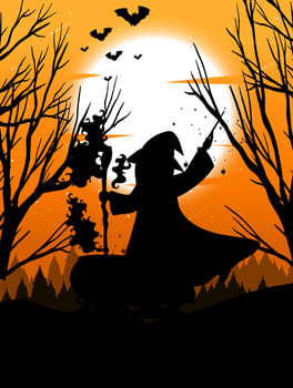 Halloween night background with witch silhouette vector