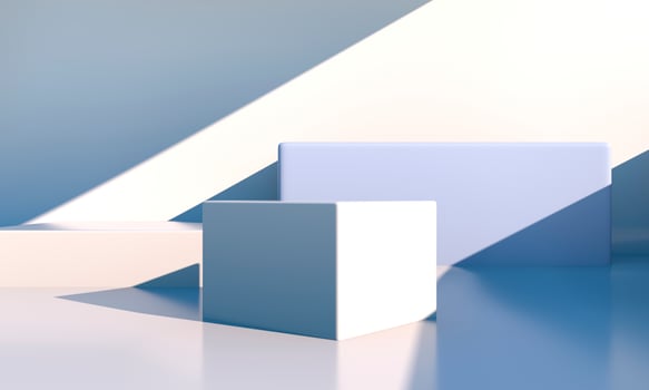 Minimal scene with geometrical forms, podiums in cream background with shadows. Scene to show cosmetic product, Showcase, shopfront, display case. 3d photo