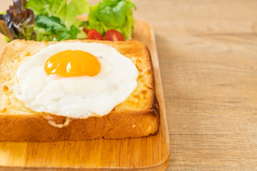 bread toasted with cheese and fried egg photo