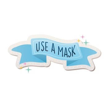 use a mask letterin covid19 pandemic stickers in a ribbon vector