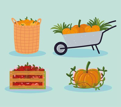 farm wheelbarrow harvest set vector