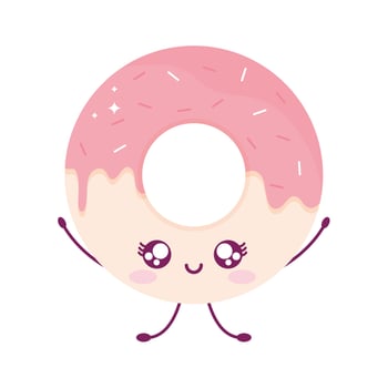 donut of pink color kawaii food style vector