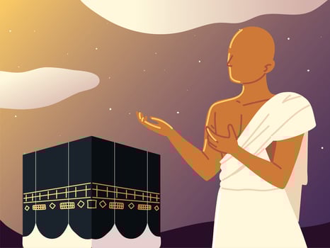 muslim man praying in the mecca vector
