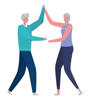 Senior woman and man cartoons dancing vector design