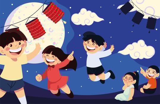 kids celebrating mid autumn vector