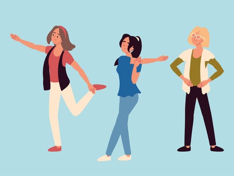 women doing stretching, active break vector