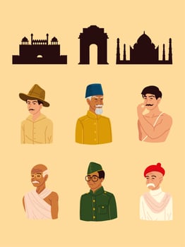 indian people and landmarks vector