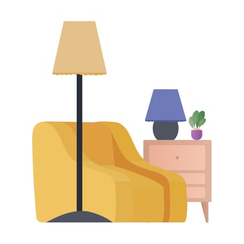 yellow chair lamp and furniture vector design