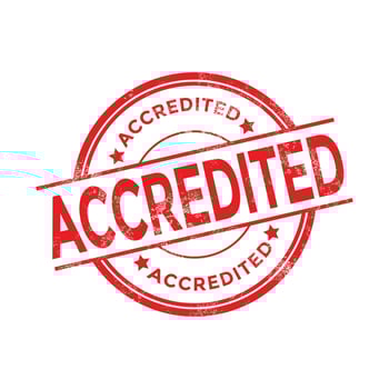 Accredited red stamp with rubber stamp icon isolated on white background. vector