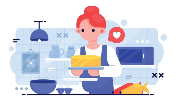 Woman Baking Cake in The Kitchen vector
