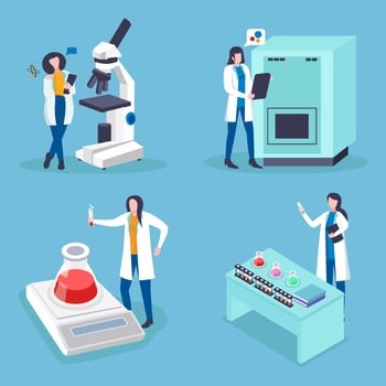 Laboratory Set with Lab Equipment and Scientist Character vector