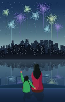 Cityscape with Firework and People vector