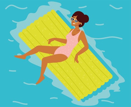 woman on floating rubber bed vector