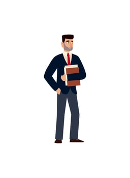 businessman character standing with documents on white background vector
