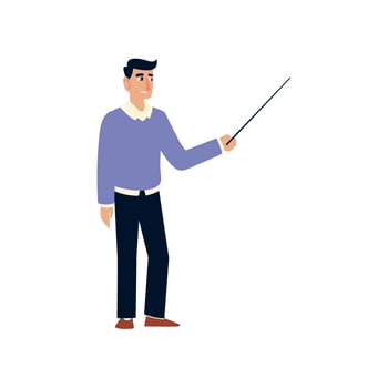 businessman with a pointing stick icon flat isolated design vector