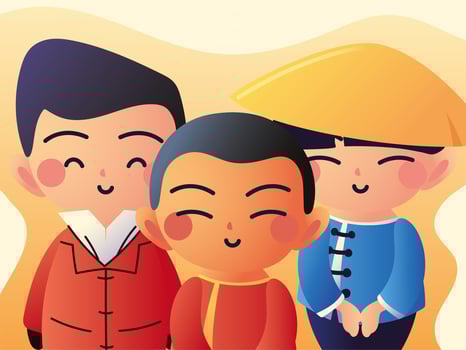 portrait cartoon asian boys vector