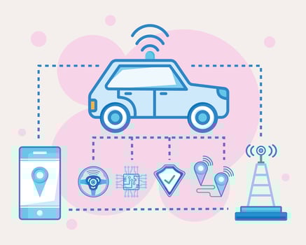 blue car with icon collection vector