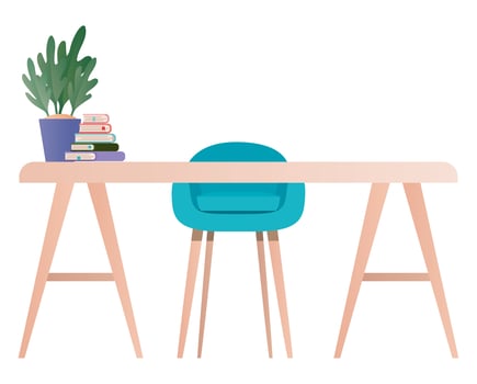 desk with books plants and chair vector design