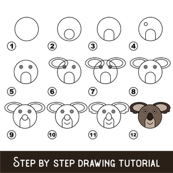Kid game to develop drawing skill with easy gaming level for preschool kids, drawing educational tutorial for Koala Face. vector