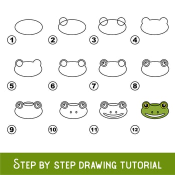 Kid game to develop drawing skill with easy gaming level for preschool kids, drawing educational tutorial for Frog Face vector