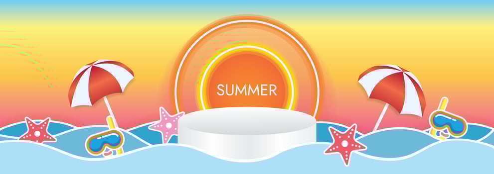 summer art sunset beach background beach objects vector