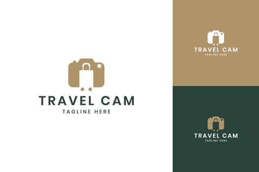 camera travel negative space logo design vector