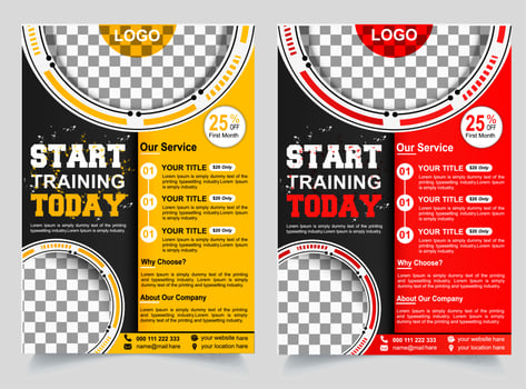 GYM, Fitness Flyer design template. Adapt to Brochure, Annual Report, Magazine, Poster. Multipurpose background sports, sport event, workout, travel, corporate business flyer. Vector layout design a4.