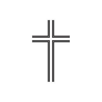 Christian symbol, black thin line cross icon. Church logo template. Isolated vector illustration.
