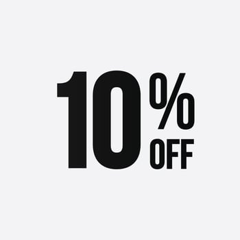 Golden 10 percent off flat cartoon style vector logo concept. 10 percent sale isolated icon on white background. Ten percent discount for business. Vector illustration