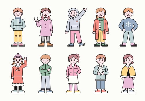 Cute children's winter fashion collection. flat design style vector illustration.