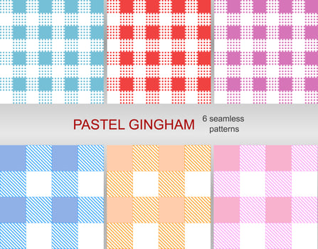 Set of 6 Gingham pattern set.  seamless patterns. Abstract geometric backgrounds. Traditional classic Gingham tablecloth pattern. dress, skirt, napkin, or other Easter holiday textile design.Vector. vector