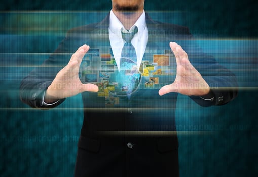 businessman holding social network photo
