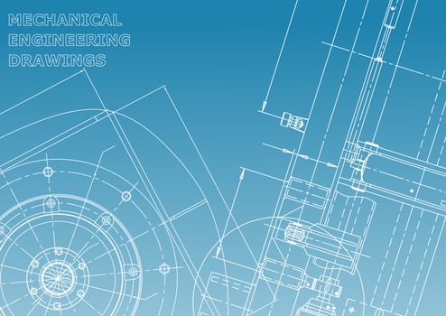 Computer aided design systems. Technical illustrations, backgrounds. Mechanical engineering drawing. Machine-building industry. Instrument-making drawings vector