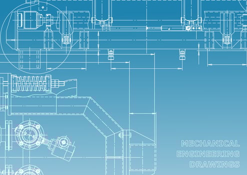 Computer aided design systems. Technical illustrations, backgrounds. Mechanical engineering drawing. Machine-building industry. Instrument-making drawings vector